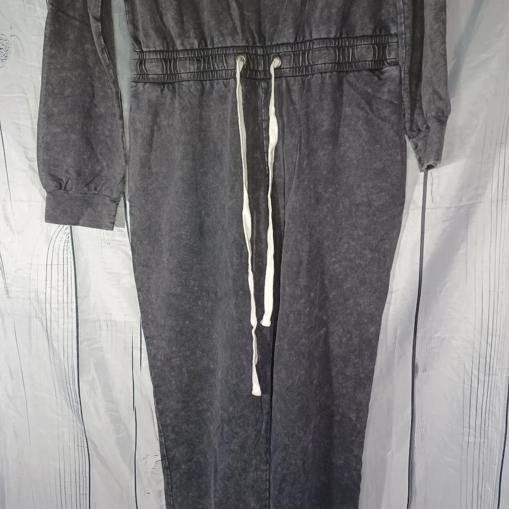Lane 201 Faded Black Off The Shoulder comfy casual Jumpsuit with Drawstring